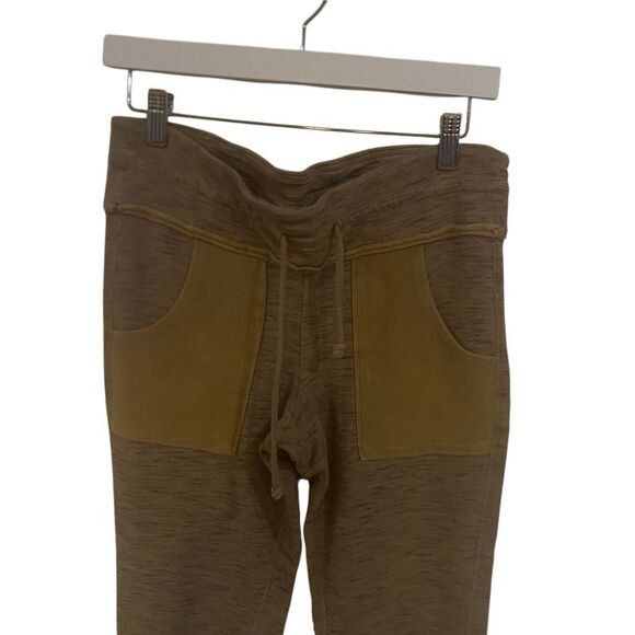 Free People Movement size Large raw hem tan pants drawstring patch work - Picture 5 of 5